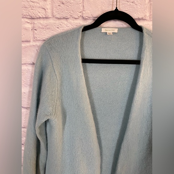 Garnet Hill Lambswool & Angora Open Front Cardigan Sweater Light Aqua Blue Sz M - Picture 2 of 8